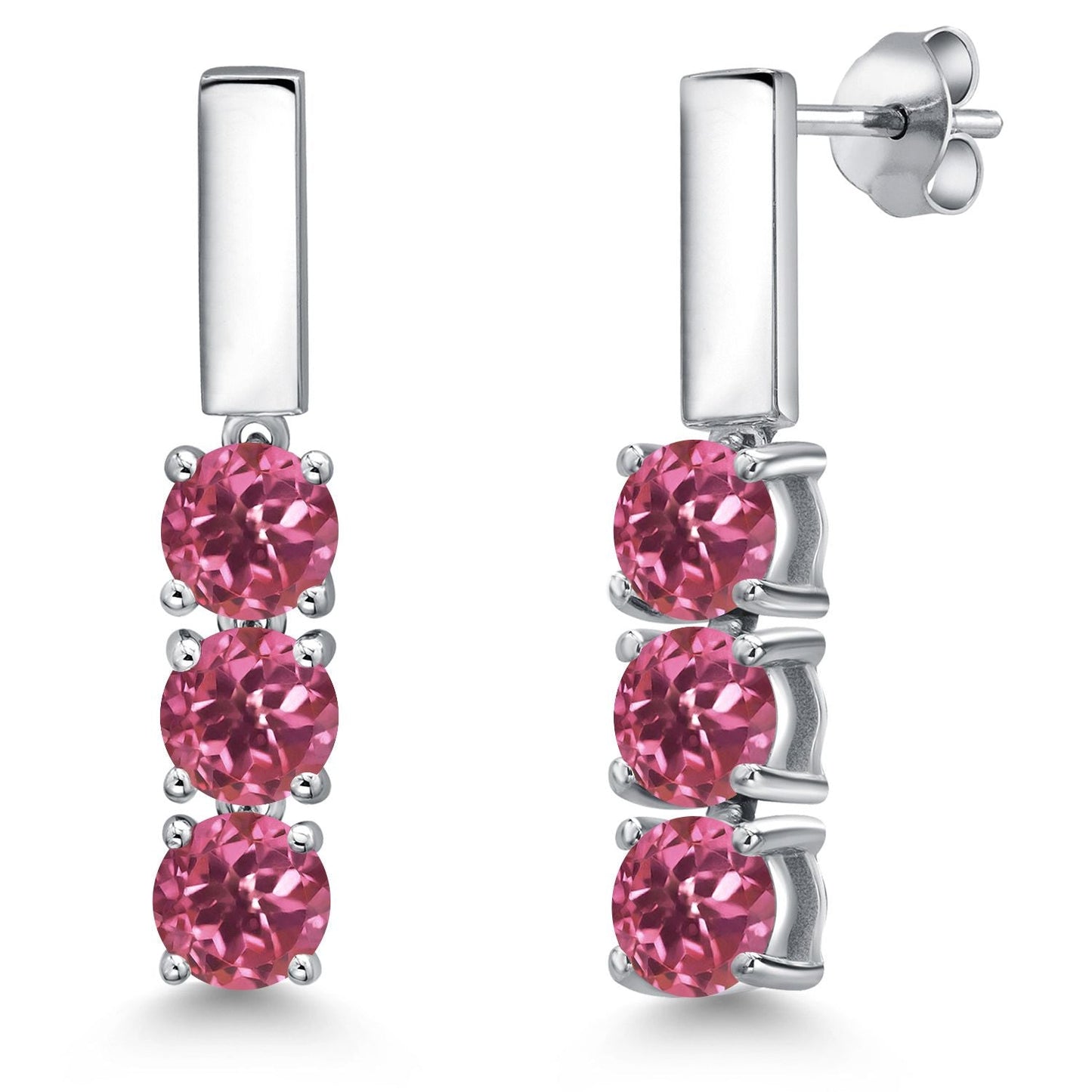 5MM Round Gemstone Birthstone Drop Dangle 3-Stone Earrings For Women | 925 Sterling Silver | Three Stone Fine Jewelry Gifts for Her Mom Women Wife