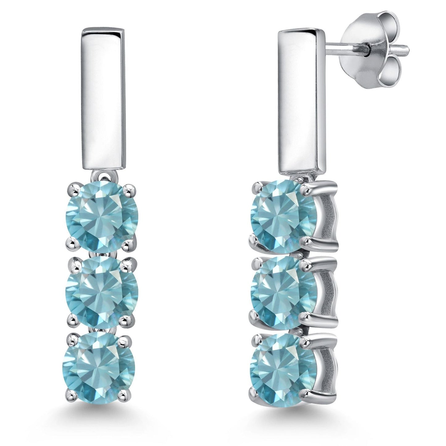 5MM Round Gemstone Birthstone Drop Dangle 3-Stone Earrings For Women | 925 Sterling Silver | Three Stone Fine Jewelry Gifts for Her Mom Women Wife