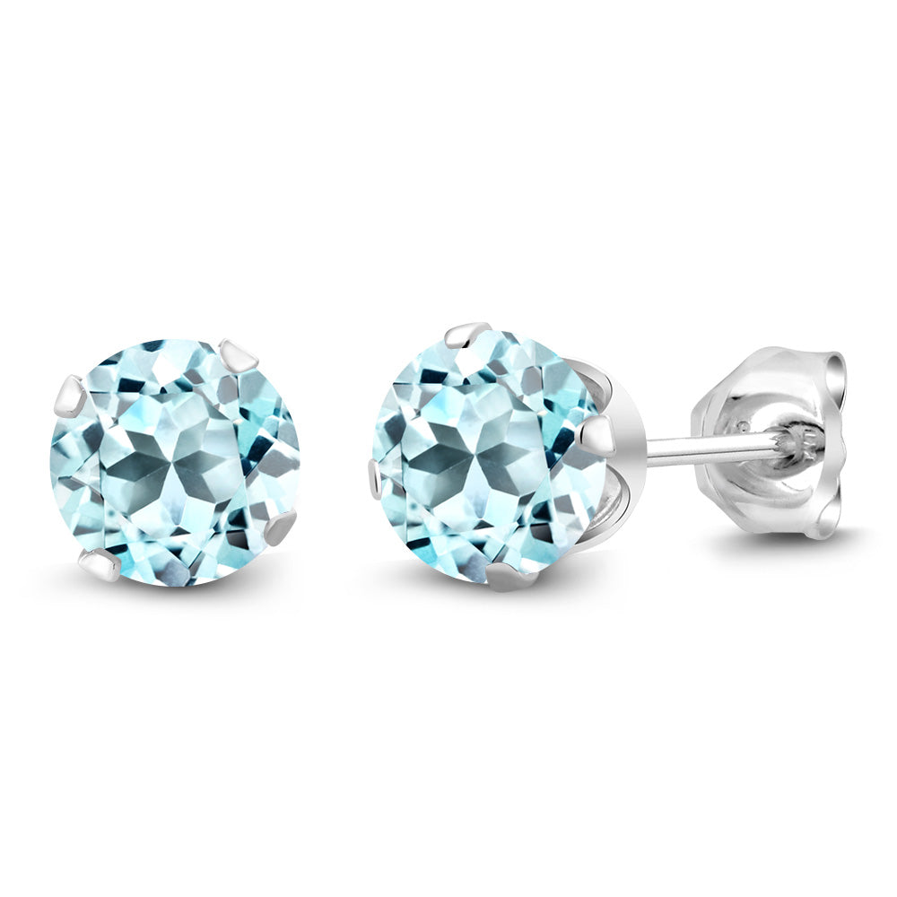 925 Sterling Silver Round 6MM Gemstone Birthstone Stud Earrings For Women Men | Round Genuine Birthstone Solitaire Stud Earrings | Fine Jewelry Gifts for Her Mom Women Wife