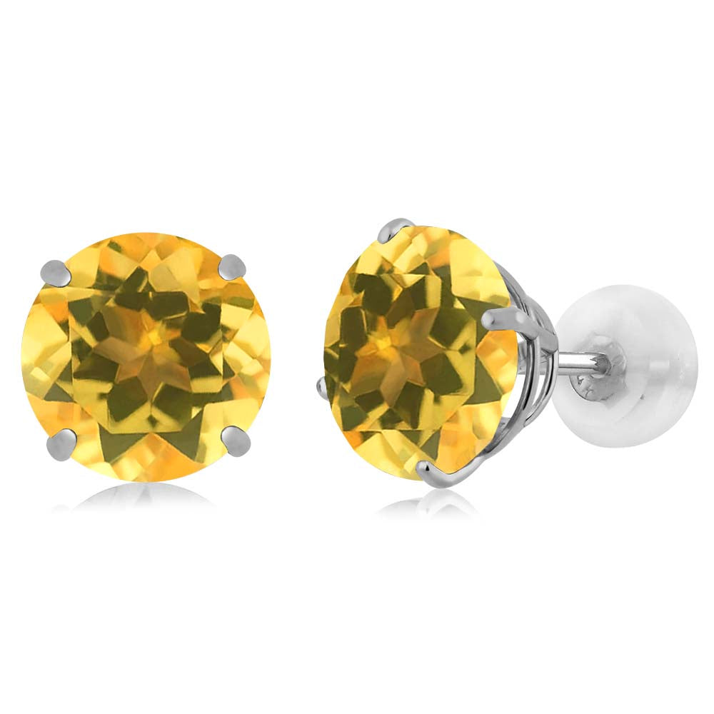 3-5 Cttw Solid 14K White Gold 8MM Round Gemstone Birthstone Stud Earrings | Gold Earrings with Comfort Back For Women Men