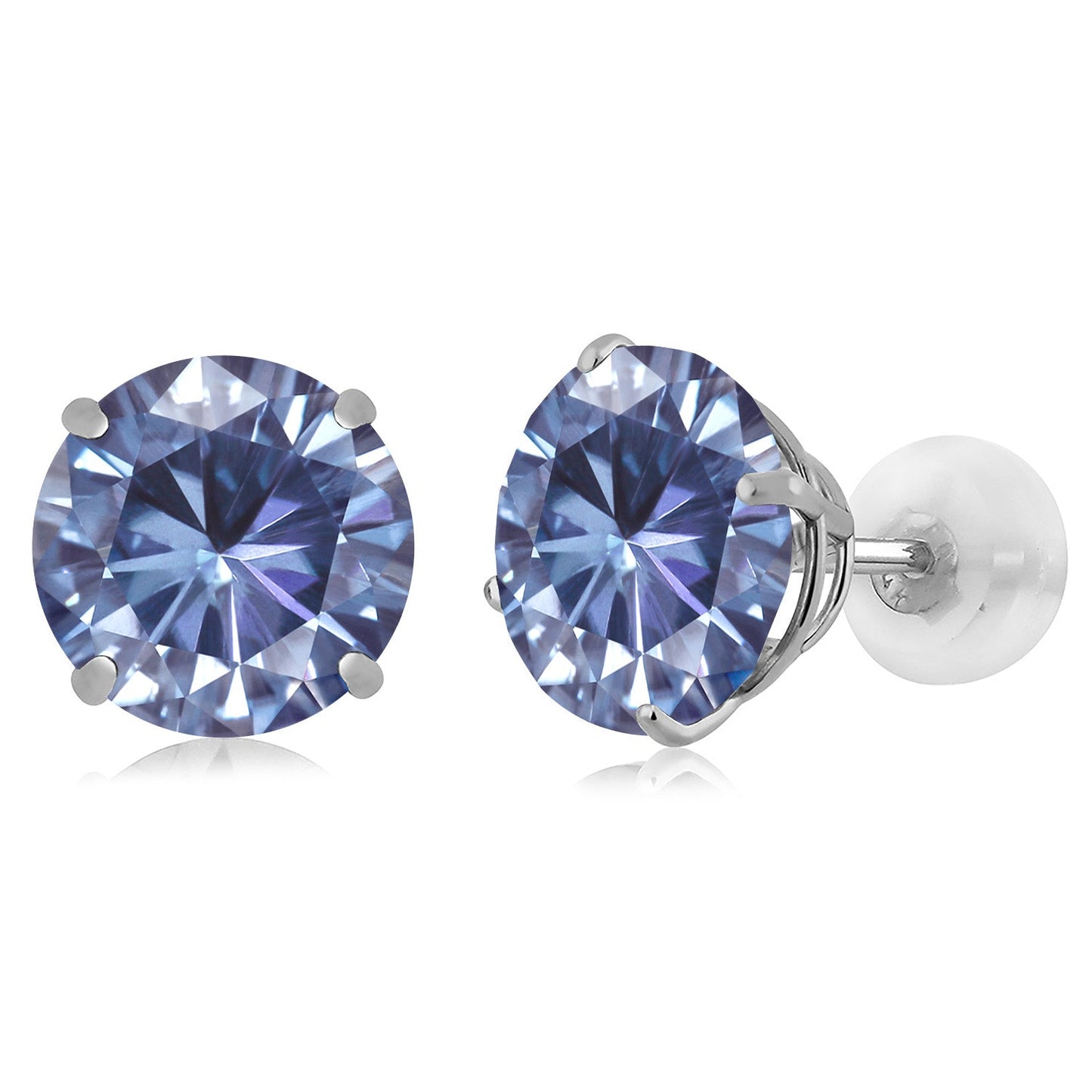 3-5 Cttw Solid 14K White Gold 8MM Round Gemstone Birthstone Stud Earrings | Gold Earrings with Comfort Back For Women Men