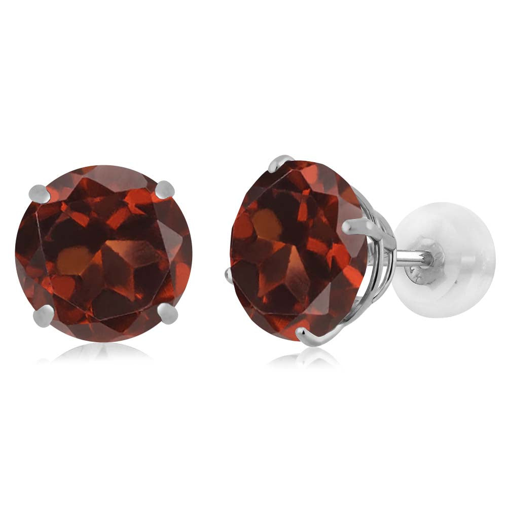 3-5 Cttw Solid 14K White Gold 8MM Round Gemstone Birthstone Stud Earrings | Gold Earrings with Comfort Back For Women Men