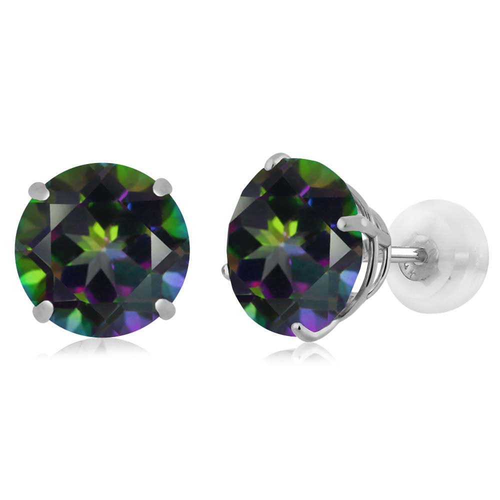 3-5 Cttw Solid 14K White Gold 8MM Round Gemstone Birthstone Stud Earrings | Gold Earrings with Comfort Back For Women Men