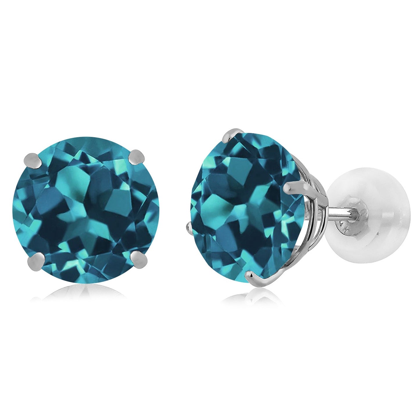 3-5 Cttw Solid 14K White Gold 8MM Round Gemstone Birthstone Stud Earrings | Gold Earrings with Comfort Back For Women Men