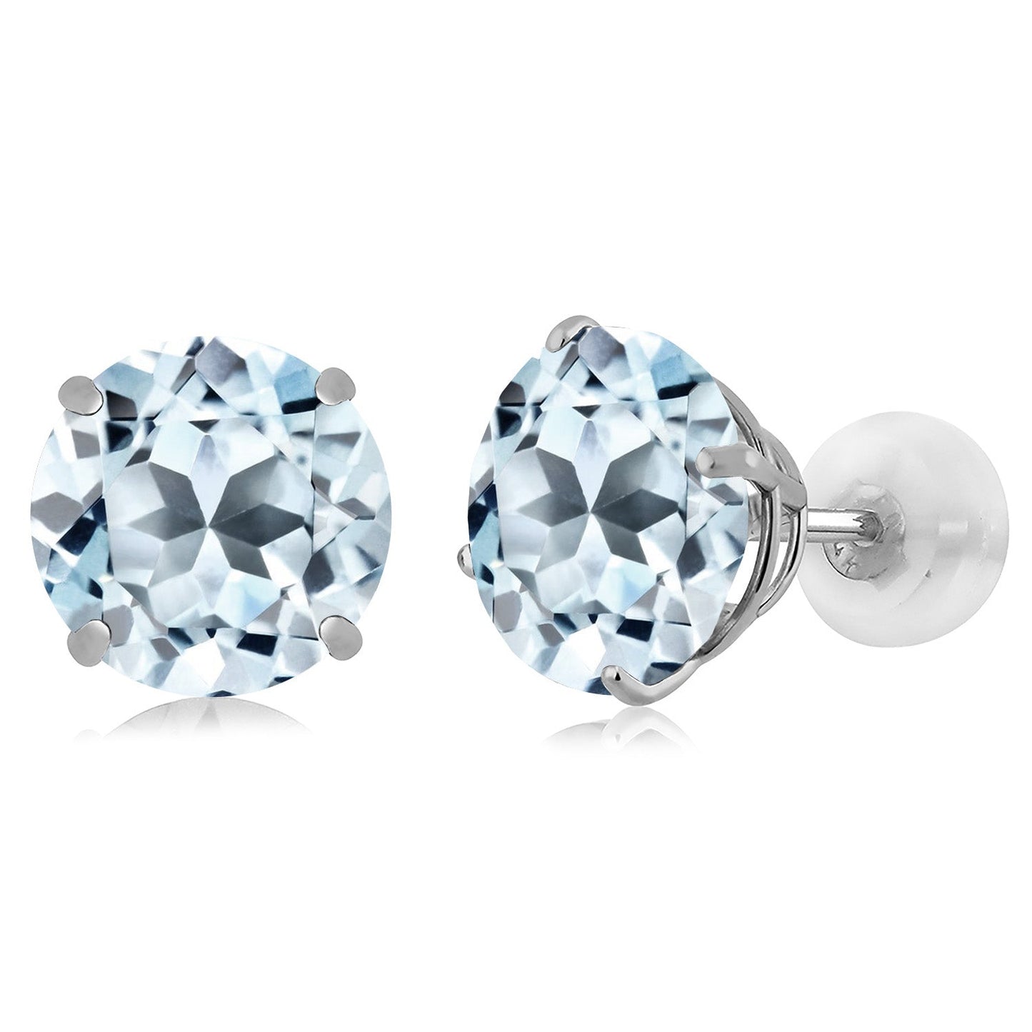 3-5 Cttw Solid 14K White Gold 8MM Round Gemstone Birthstone Stud Earrings | Gold Earrings with Comfort Back For Women Men