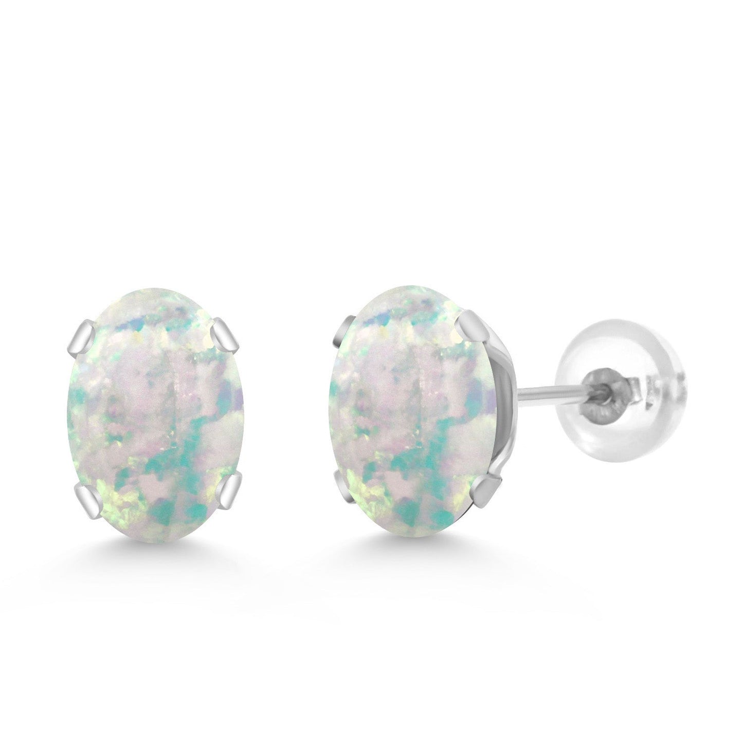 14K White Gold Oval Gemstone Birthstone Stud Earrings | Oval 7X5MM | Gold Earrings For Women Men