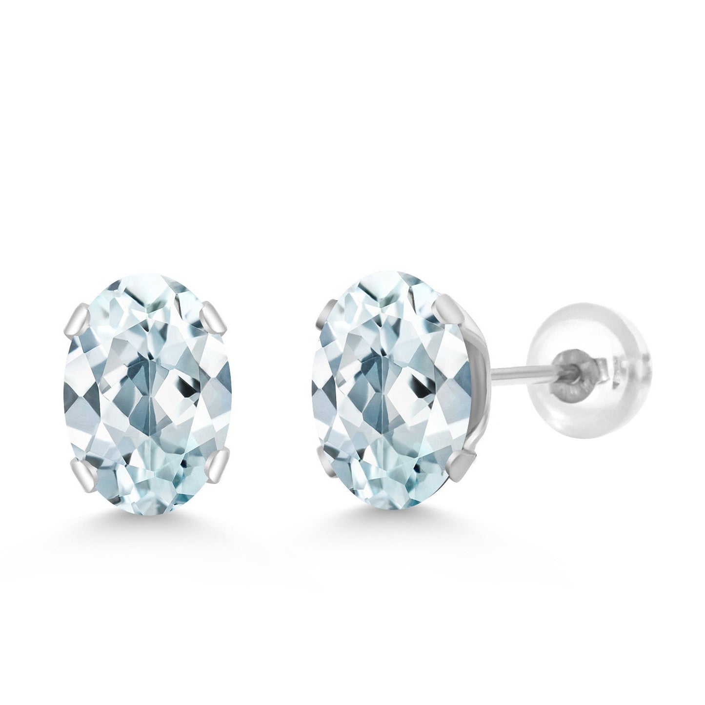 14K White Gold Oval Gemstone Birthstone Stud Earrings | Oval 7X5MM | Gold Earrings For Women Men