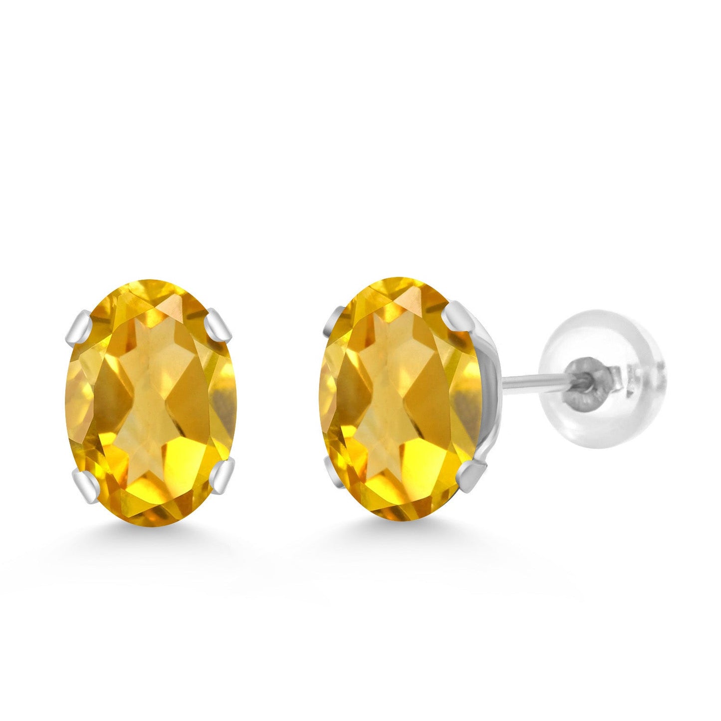 14K White Gold Oval Gemstone Birthstone Stud Earrings | Oval 7X5MM | Gold Earrings For Women Men