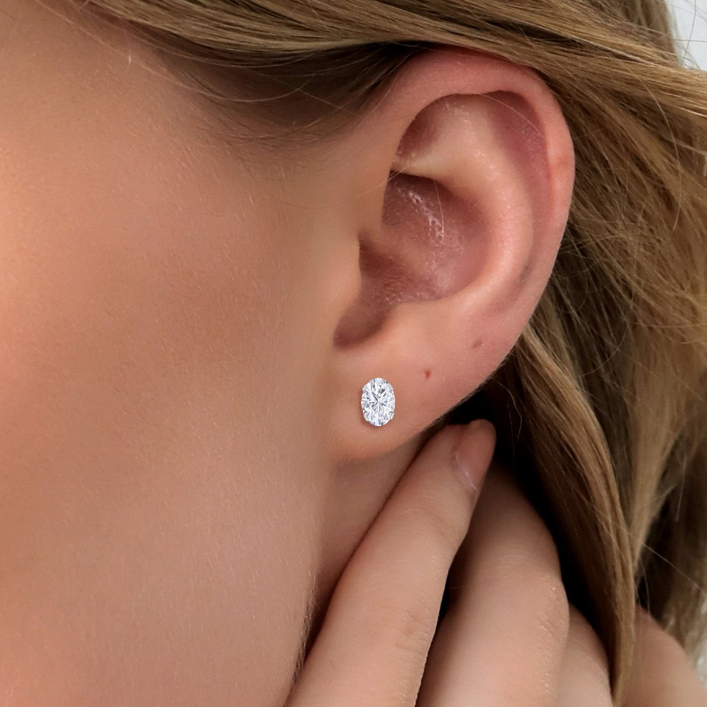 14K White Gold Oval Gemstone Birthstone Stud Earrings | Oval 7X5MM | Gold Earrings For Women Men