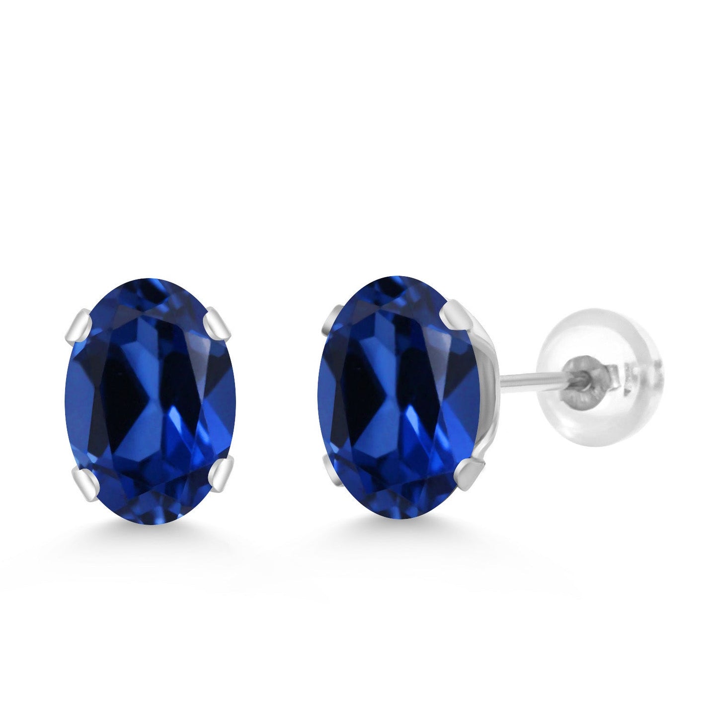 14K White Gold Oval Gemstone Birthstone Stud Earrings | Oval 7X5MM | Gold Earrings For Women Men