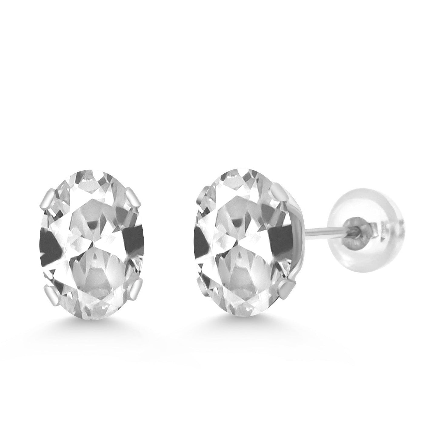14K White Gold Oval Gemstone Birthstone Stud Earrings | Oval 7X5MM | Gold Earrings For Women Men