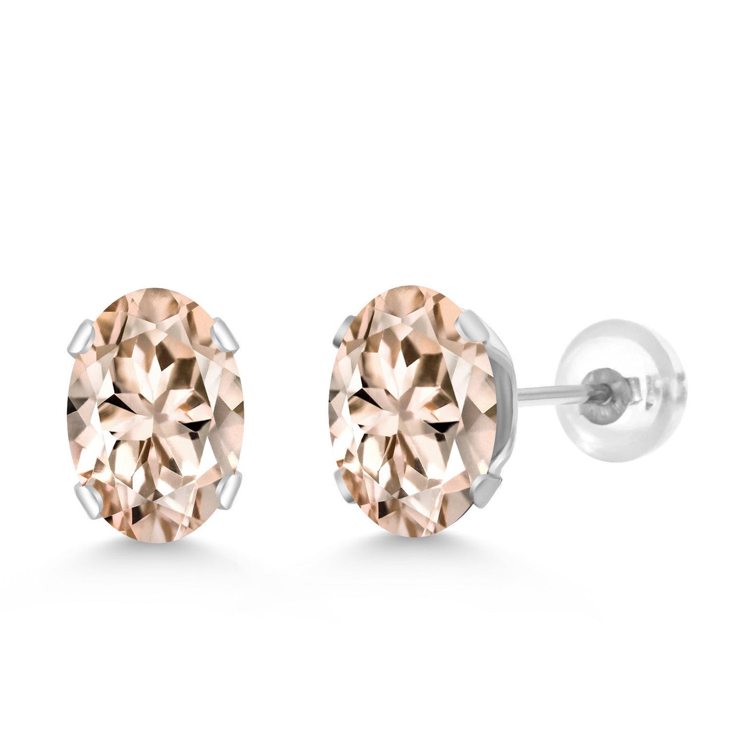 14K White Gold Oval Gemstone Birthstone Stud Earrings | Oval 7X5MM | Gold Earrings For Women Men