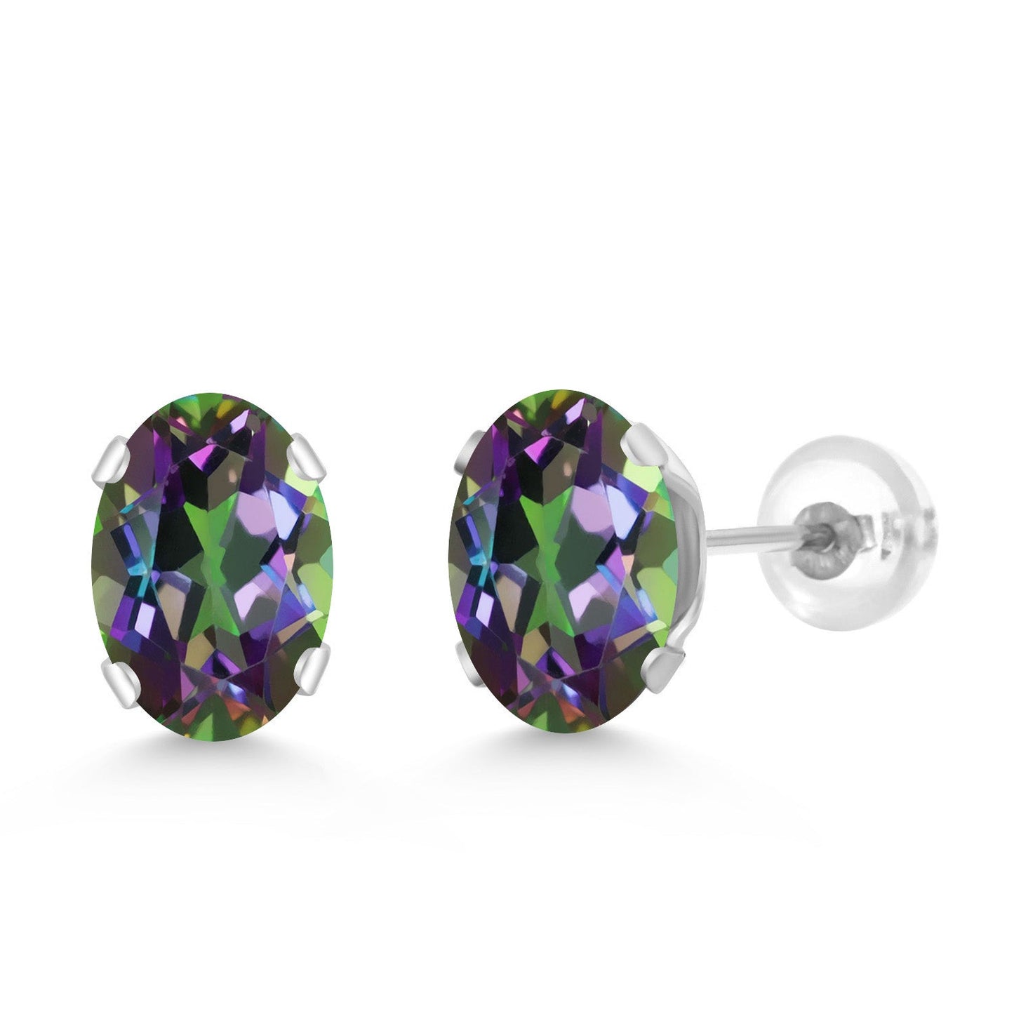 14K White Gold Oval Gemstone Birthstone Stud Earrings | Oval 7X5MM | Gold Earrings For Women Men