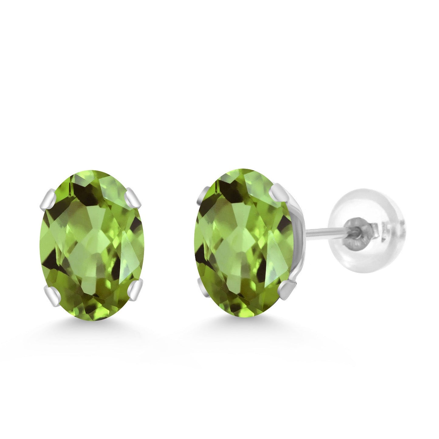 14K White Gold Oval Gemstone Birthstone Stud Earrings | Oval 7X5MM | Gold Earrings For Women Men