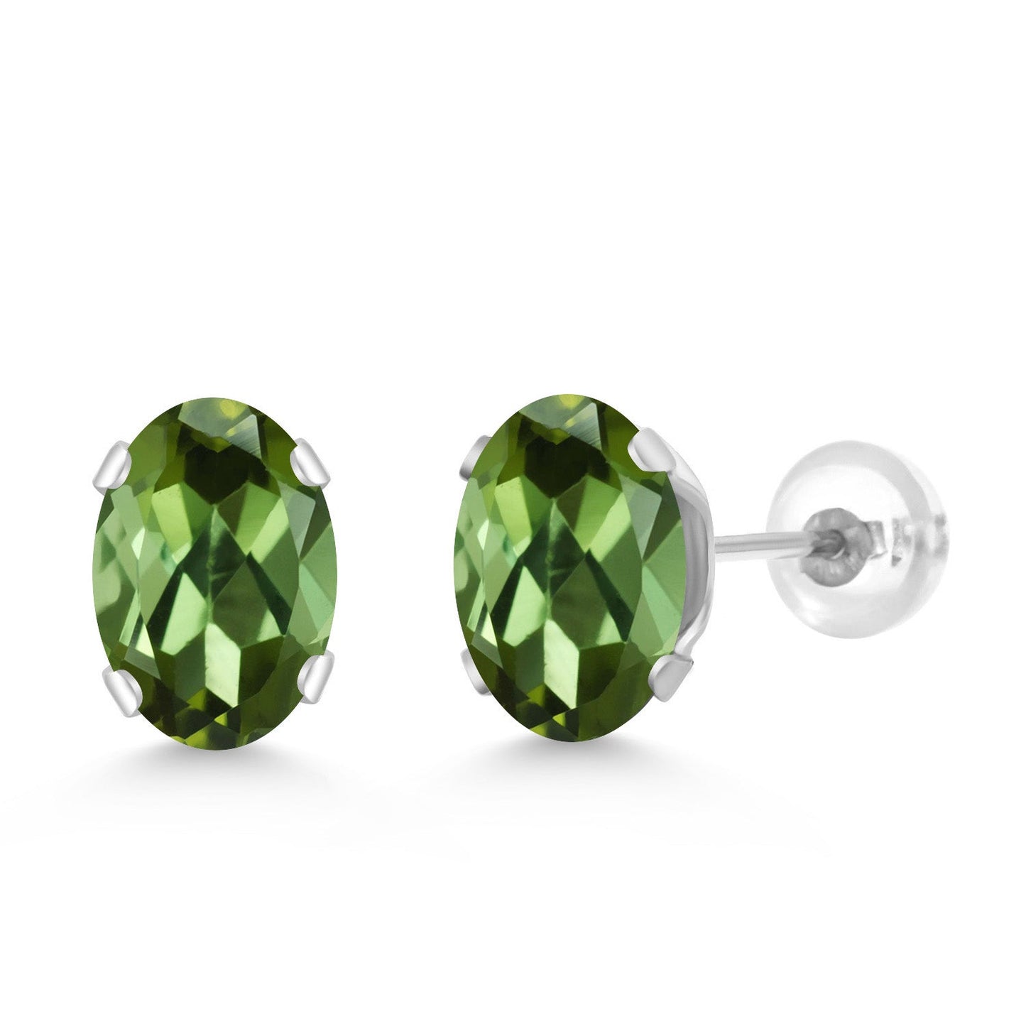 14K White Gold Oval Gemstone Birthstone Stud Earrings | Oval 7X5MM | Gold Earrings For Women Men