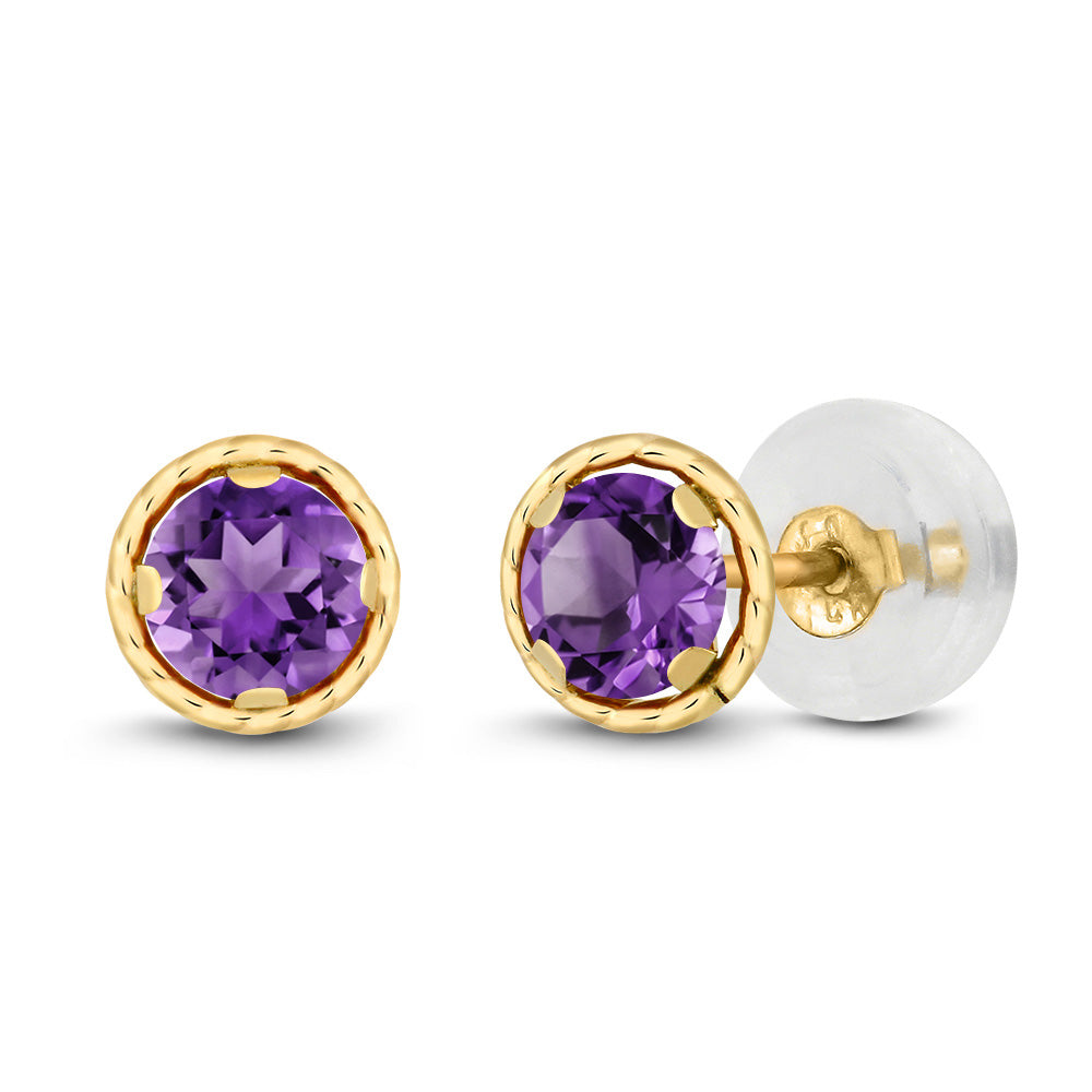 14K Yellow Gold Round Gemstone Birthstone Earrings | Round 4MM | Gold Stud Earrings For Women Men