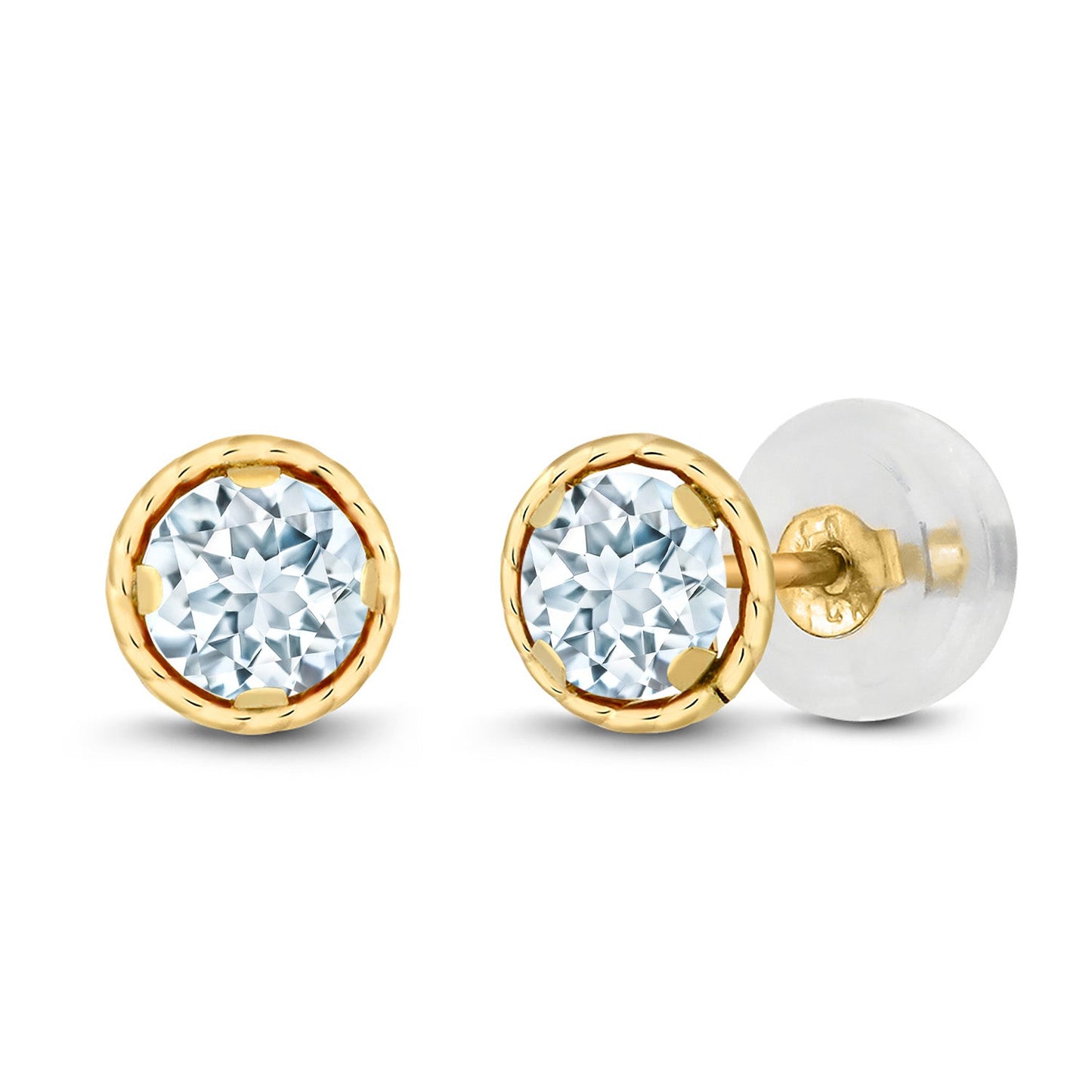 14K Yellow Gold Round Gemstone Birthstone Earrings | Round 4MM | Gold Stud Earrings For Women Men