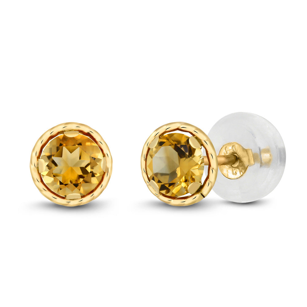 14K Yellow Gold Round Gemstone Birthstone Earrings | Round 4MM | Gold Stud Earrings For Women Men