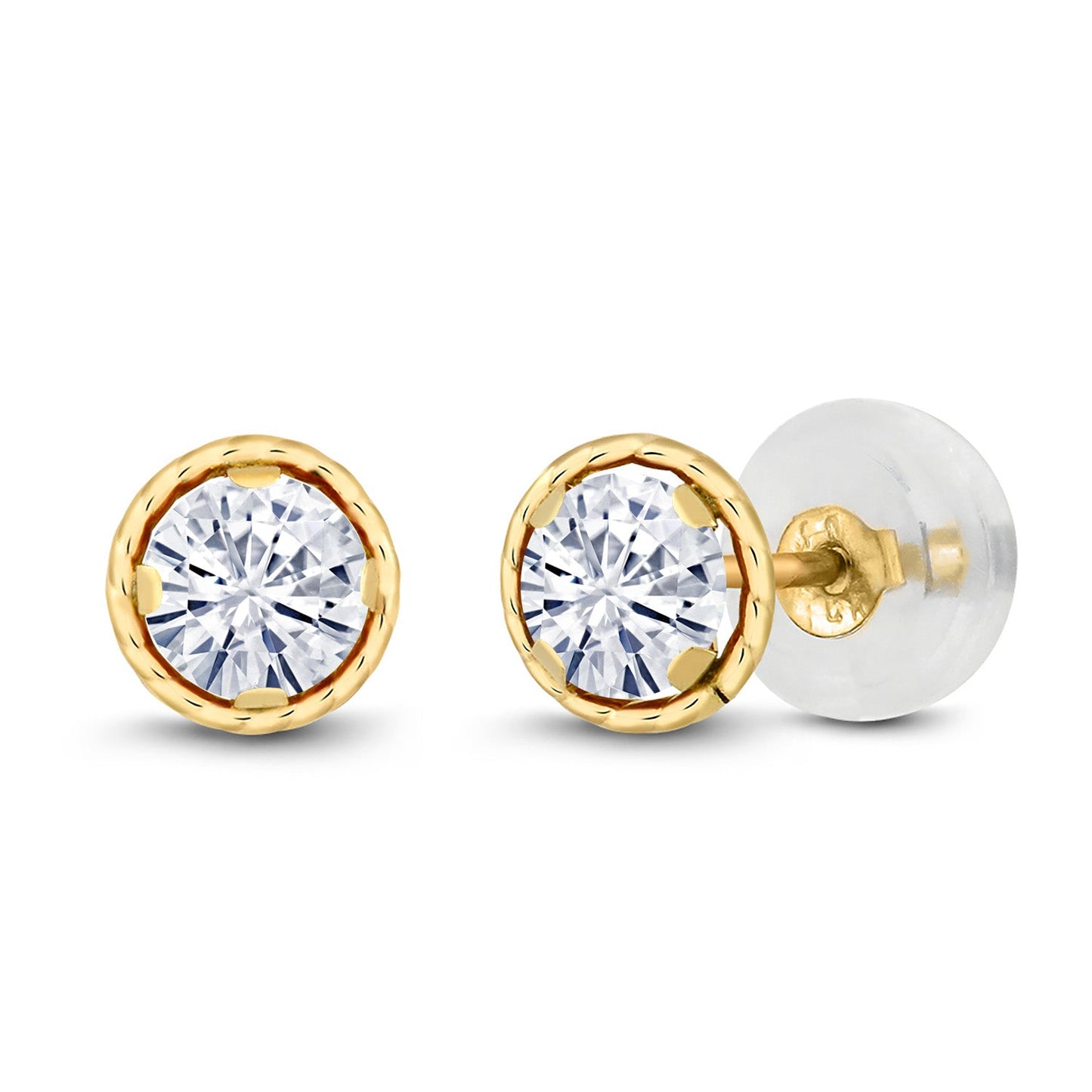 14K Yellow Gold Round Gemstone Birthstone Earrings | Round 4MM | Gold Stud Earrings For Women Men