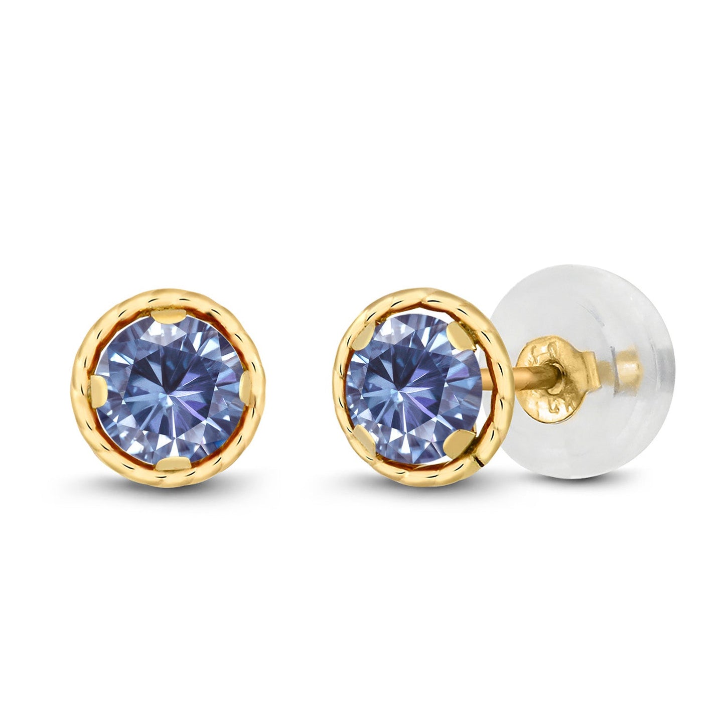14K Yellow Gold Round Gemstone Birthstone Earrings | Round 4MM | Gold Stud Earrings For Women Men