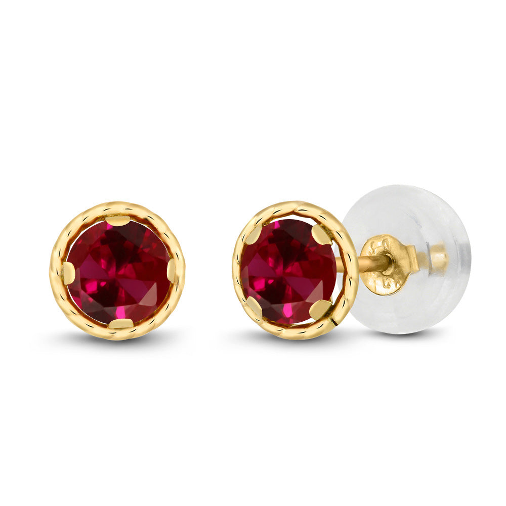 14K Yellow Gold Round Gemstone Birthstone Earrings | Round 4MM | Gold Stud Earrings For Women Men