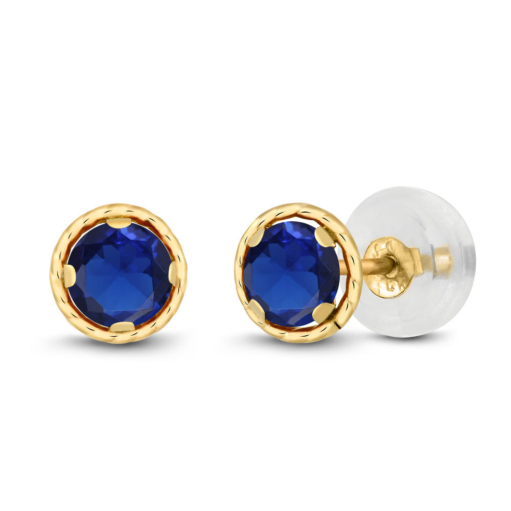 14K Yellow Gold Round Gemstone Birthstone Earrings | Round 4MM | Gold Stud Earrings For Women Men