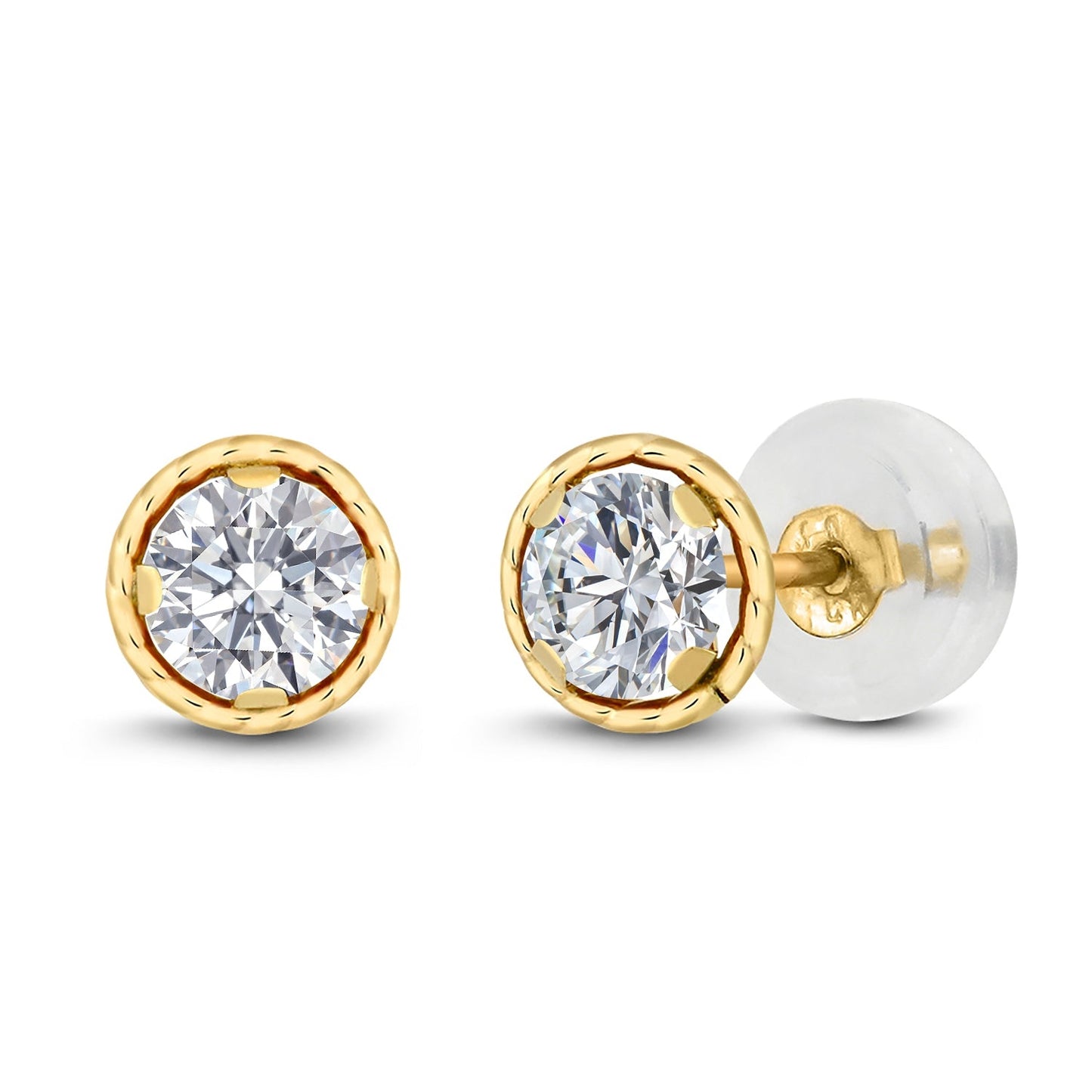14K Yellow Gold Round Gemstone Birthstone Earrings | Round 4MM | Gold Stud Earrings For Women Men