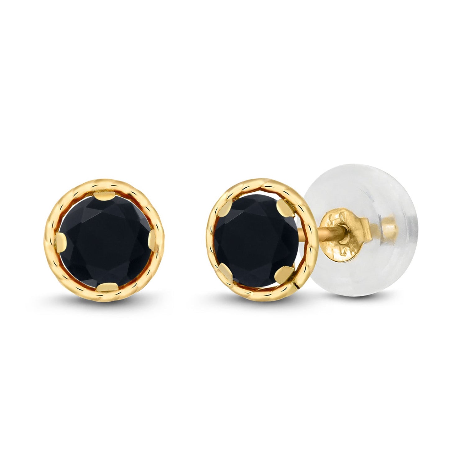 14K Yellow Gold Round Gemstone Birthstone Earrings | Round 4MM | Gold Stud Earrings For Women Men