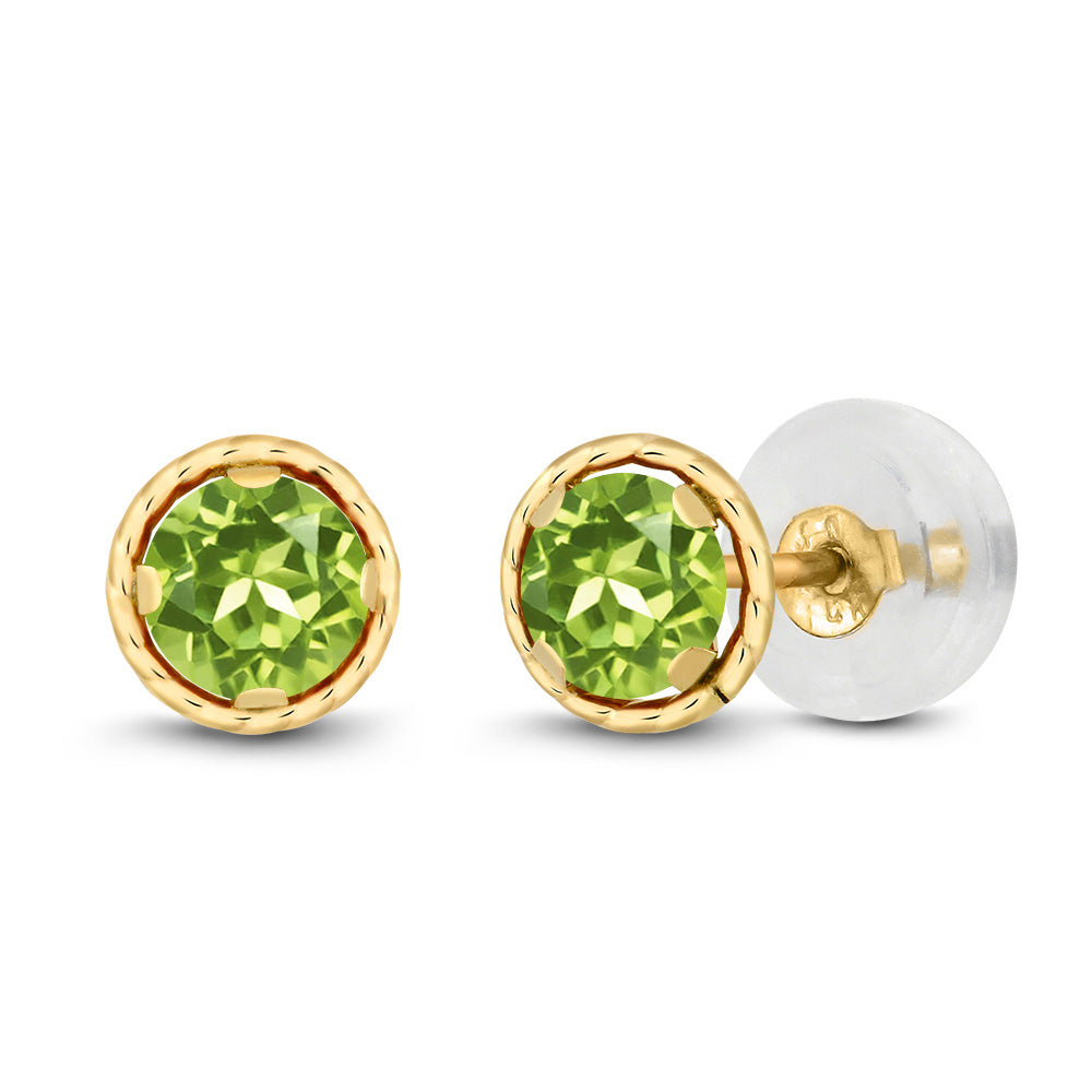 14K Yellow Gold Round Gemstone Birthstone Earrings | Round 4MM | Gold Stud Earrings For Women Men