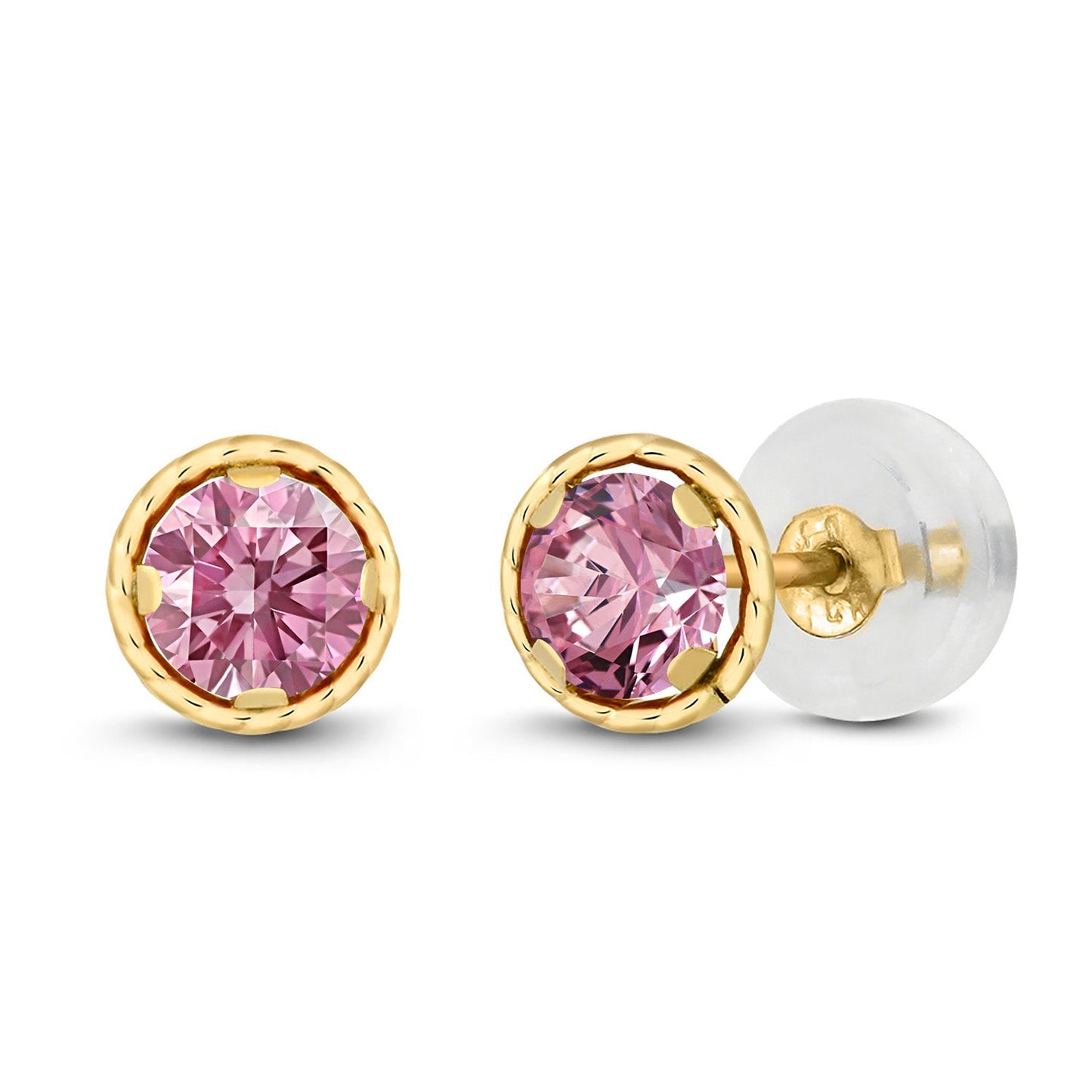 14K Yellow Gold Round Gemstone Birthstone Earrings | Round 4MM | Gold Stud Earrings For Women Men