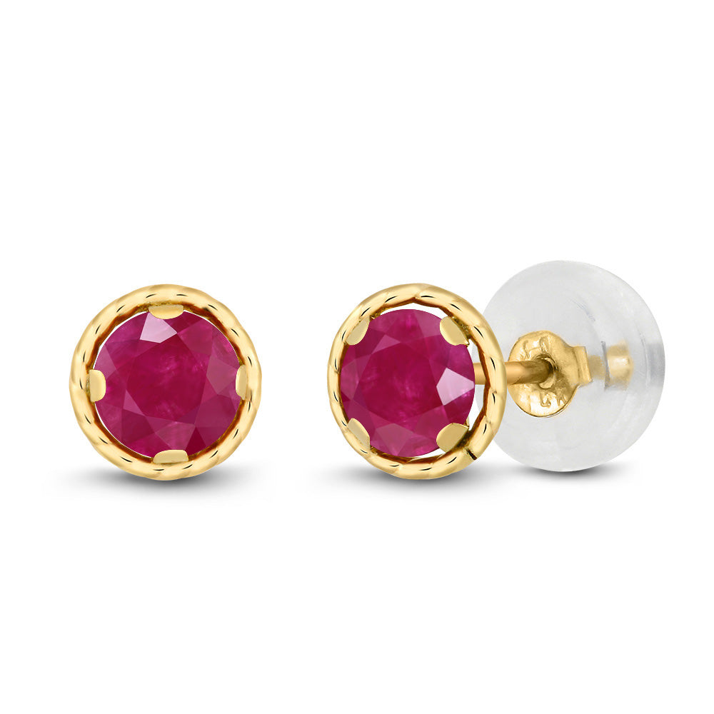 14K Yellow Gold Round Gemstone Birthstone Earrings | Round 4MM | Gold Stud Earrings For Women Men