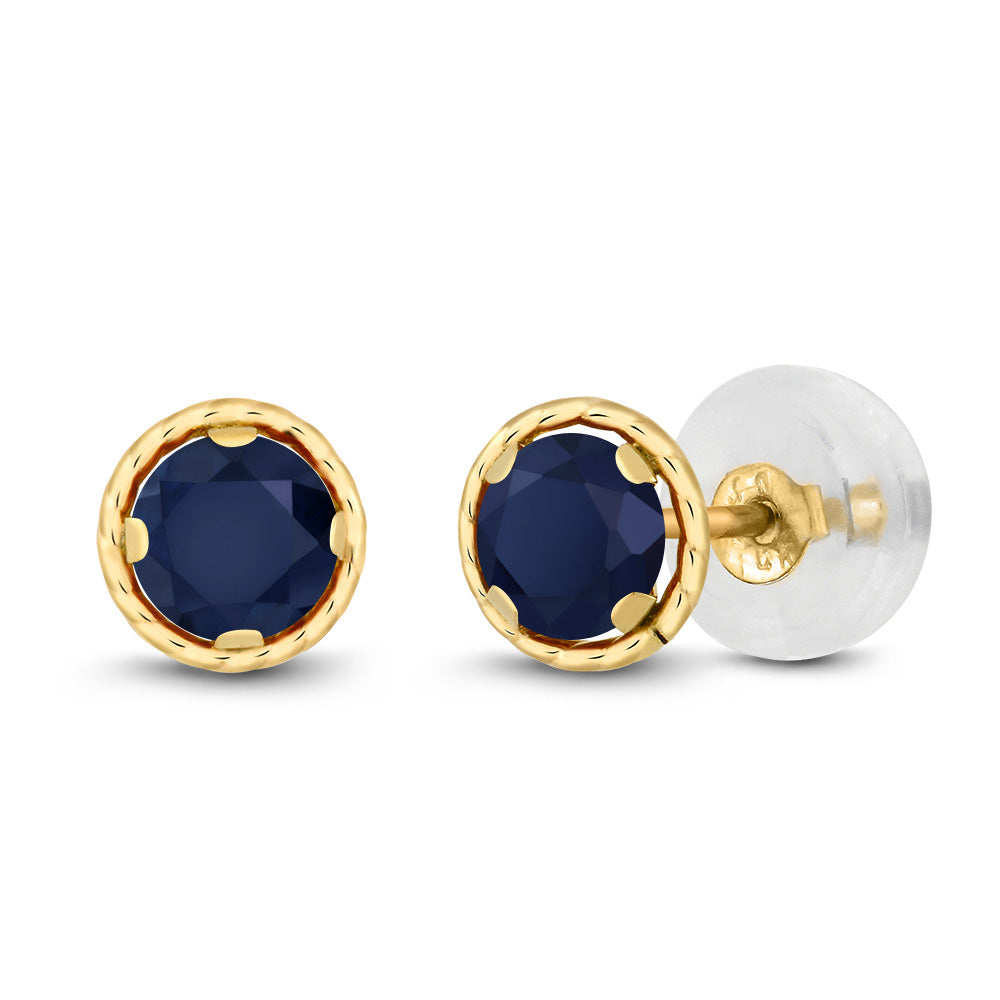 14K Yellow Gold Round Gemstone Birthstone Earrings | Round 4MM | Gold Stud Earrings For Women Men
