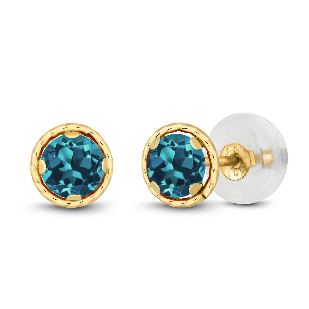 14K Yellow Gold Round Gemstone Birthstone Earrings | Round 4MM | Gold Stud Earrings For Women Men