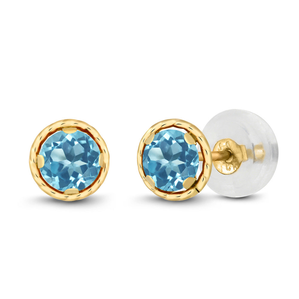 14K Yellow Gold Round Gemstone Birthstone Earrings | Round 4MM | Gold Stud Earrings For Women Men