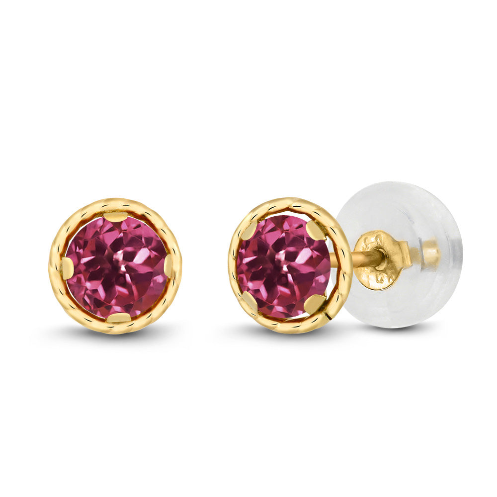 14K Yellow Gold Round Gemstone Birthstone Earrings | Round 4MM | Gold Stud Earrings For Women Men
