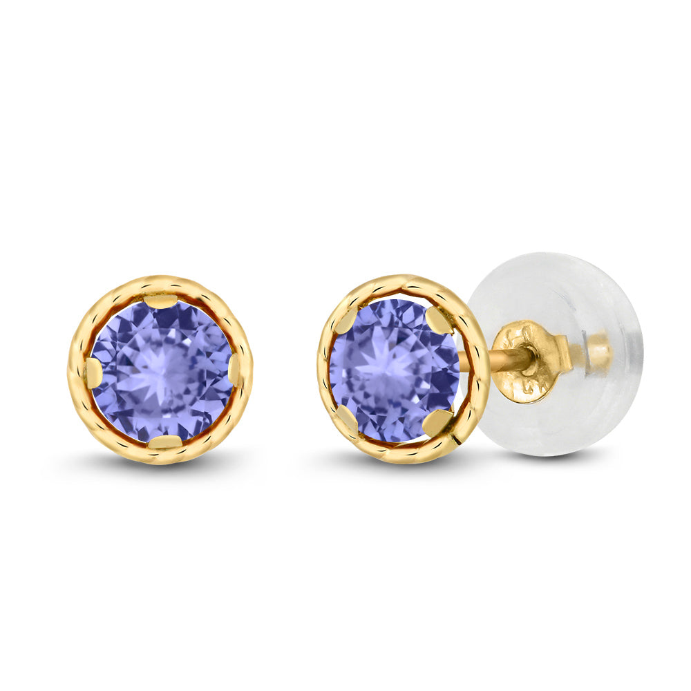 14K Yellow Gold Round Gemstone Birthstone Earrings | Round 4MM | Gold Stud Earrings For Women Men