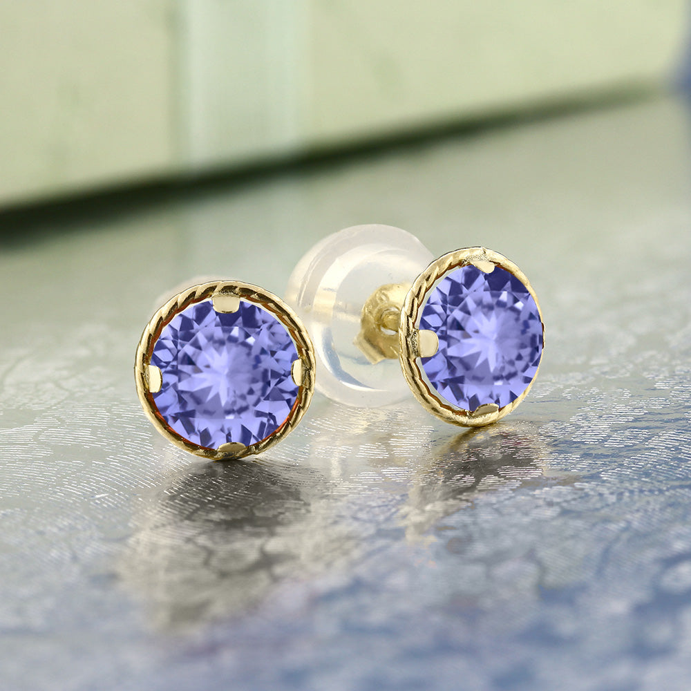 14K Yellow Gold Round Gemstone Birthstone Earrings | Round 4MM | Gold Stud Earrings For Women Men