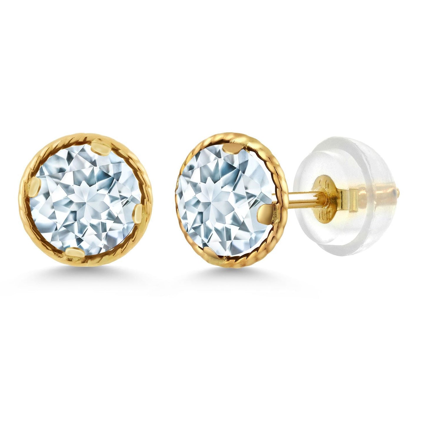 14K Yellow Gold Gemstone Birthstone Stud Earrings | Round 5MM | Gold Earrings For Women Men