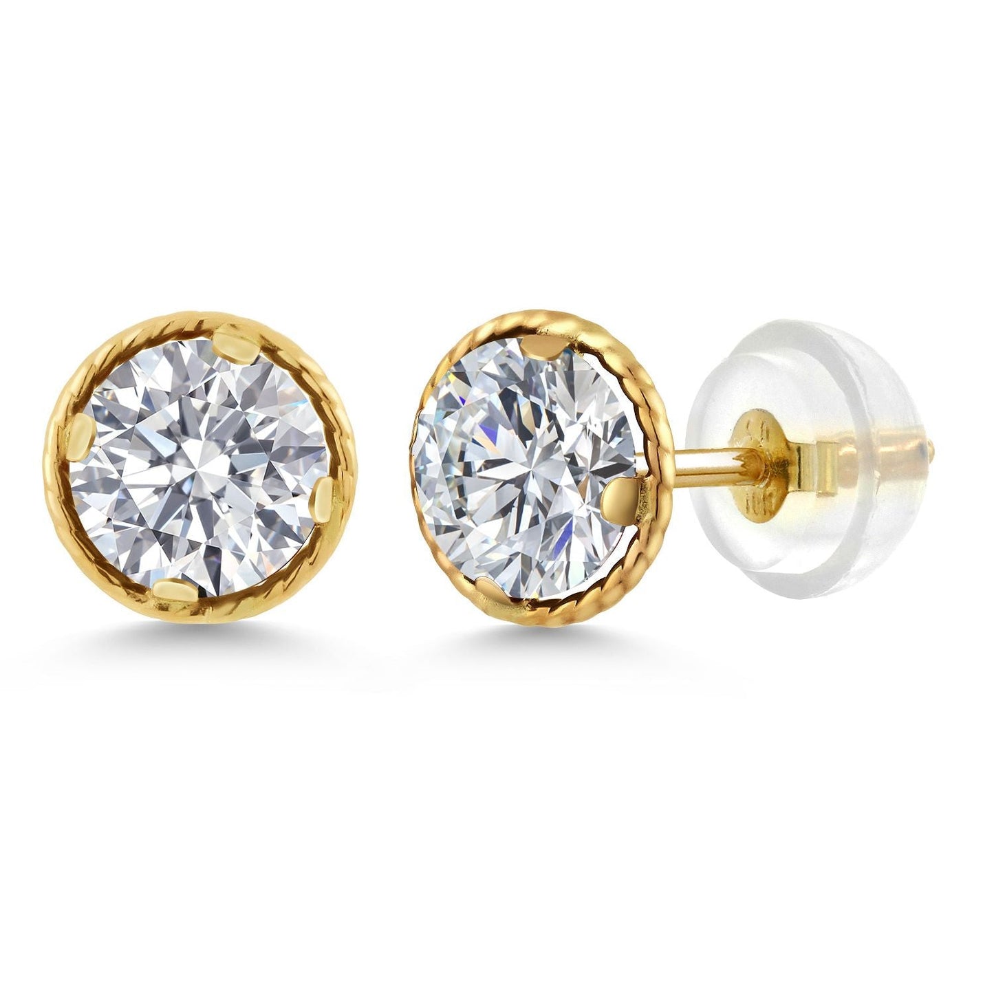 14K Yellow Gold E - F Lab Grown Diamond Earrings for Women | 1.00 Cttw | Gemstone April Birthstone | Round 5MM