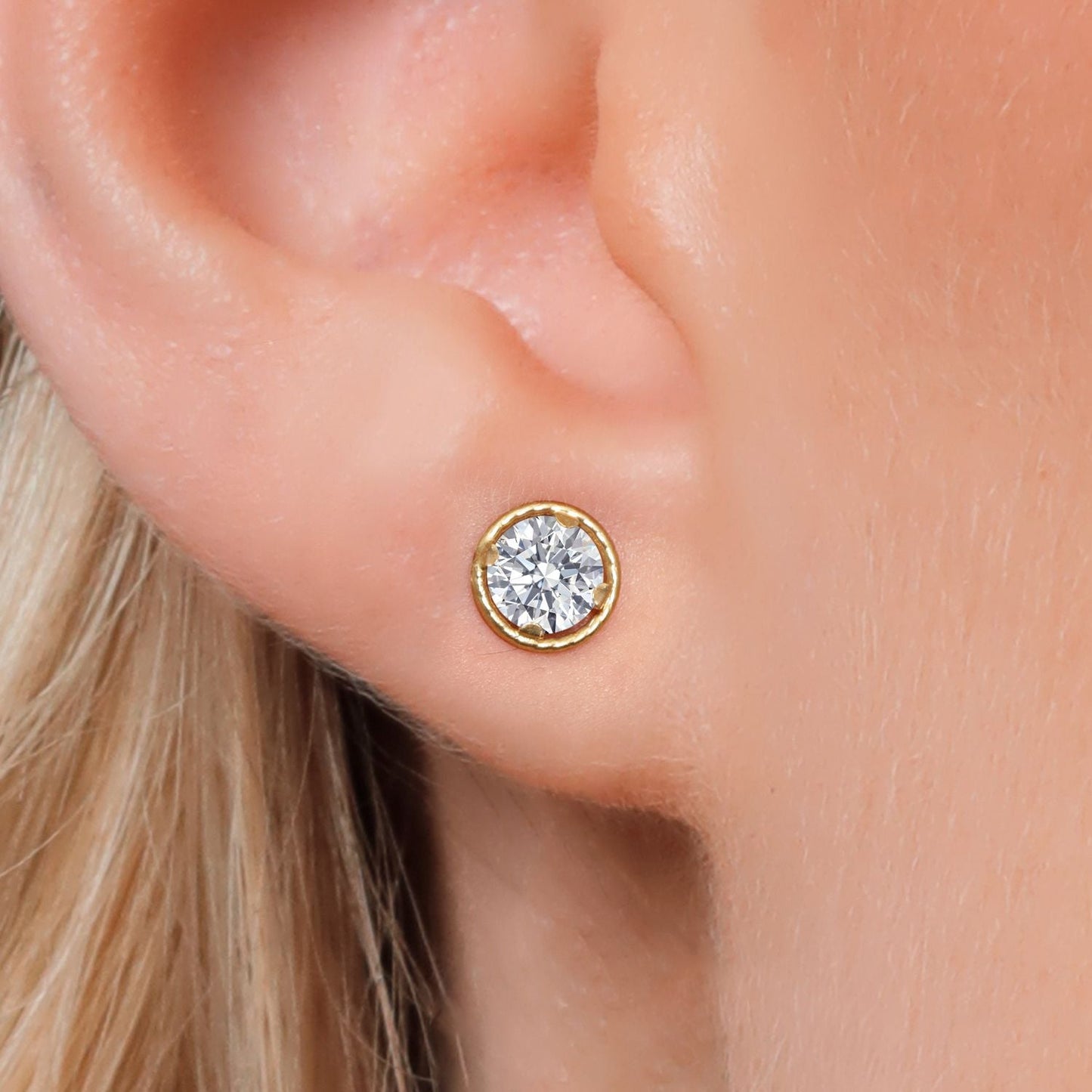 14K Yellow Gold E - F Lab Grown Diamond Earrings for Women | 1.00 Cttw | Gemstone April Birthstone | Round 5MM