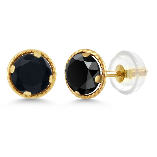 14K Yellow Gold Gemstone Birthstone Stud Earrings | Round 5MM | Gold Earrings For Women Men