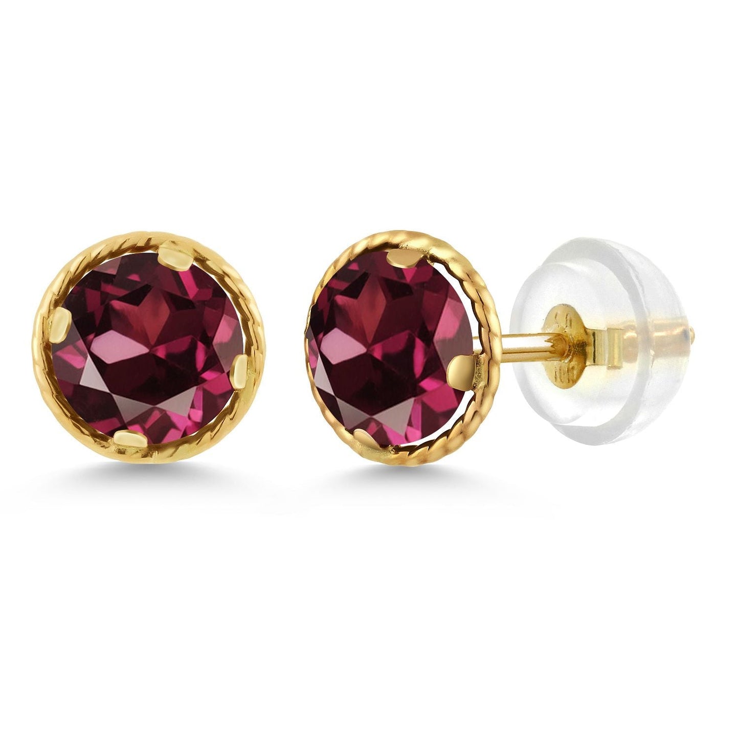 14K Yellow Gold Gemstone Birthstone Stud Earrings | Round 5MM | Gold Earrings For Women Men