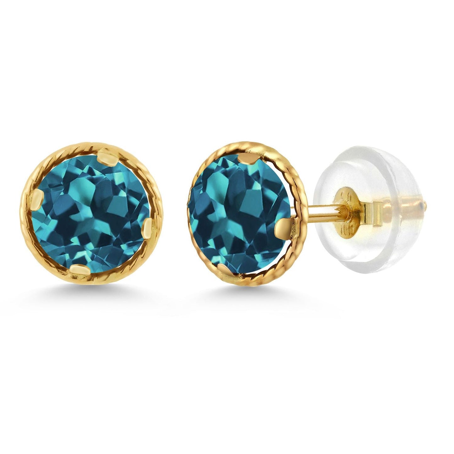 14K Yellow Gold Gemstone Birthstone Stud Earrings | Round 5MM | Gold Earrings For Women Men