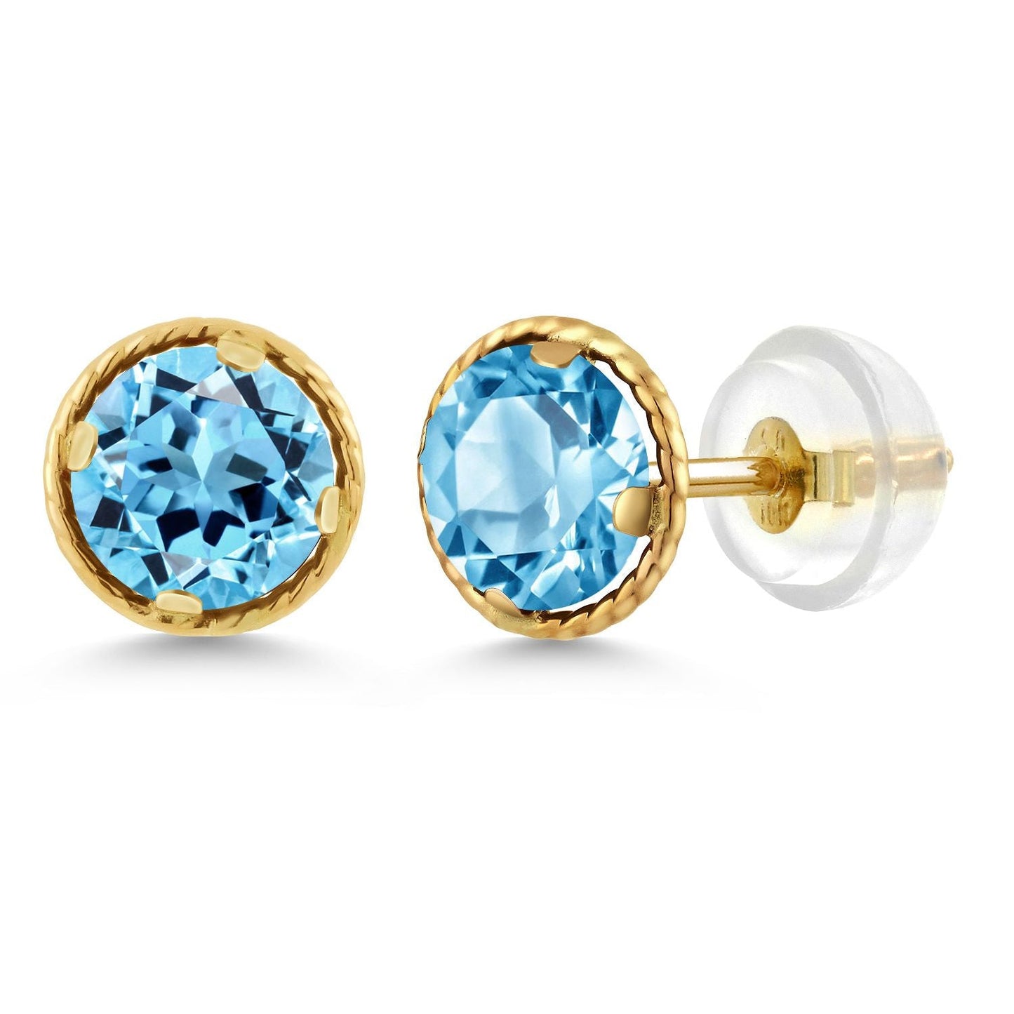 14K Yellow Gold Gemstone Birthstone Stud Earrings | Round 5MM | Gold Earrings For Women Men