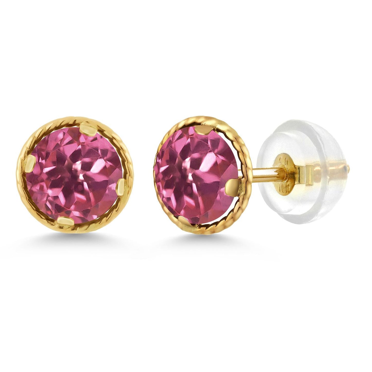 14K Yellow Gold Gemstone Birthstone Stud Earrings | Round 5MM | Gold Earrings For Women Men