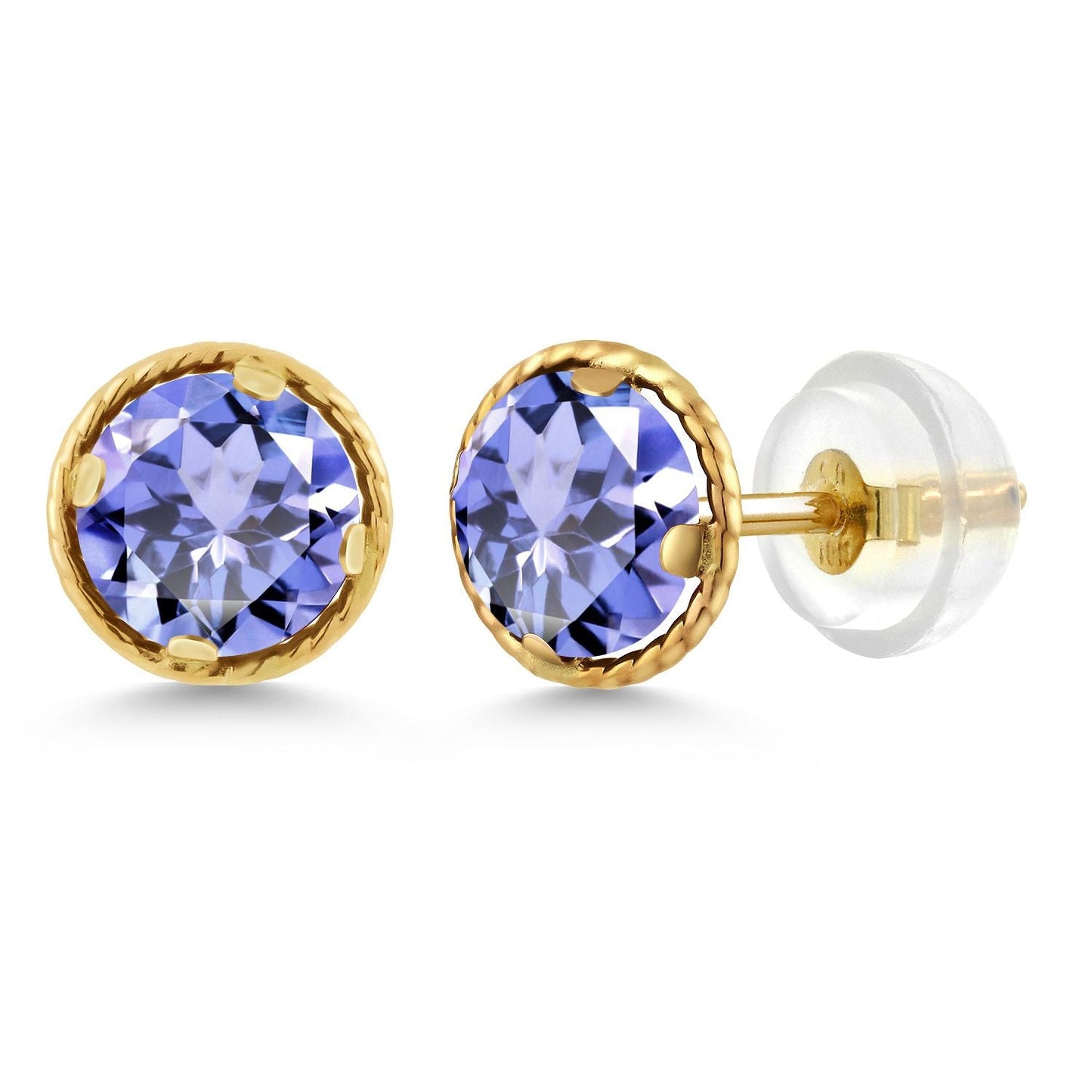 14K Yellow Gold Gemstone Birthstone Stud Earrings | Round 5MM | Gold Earrings For Women Men