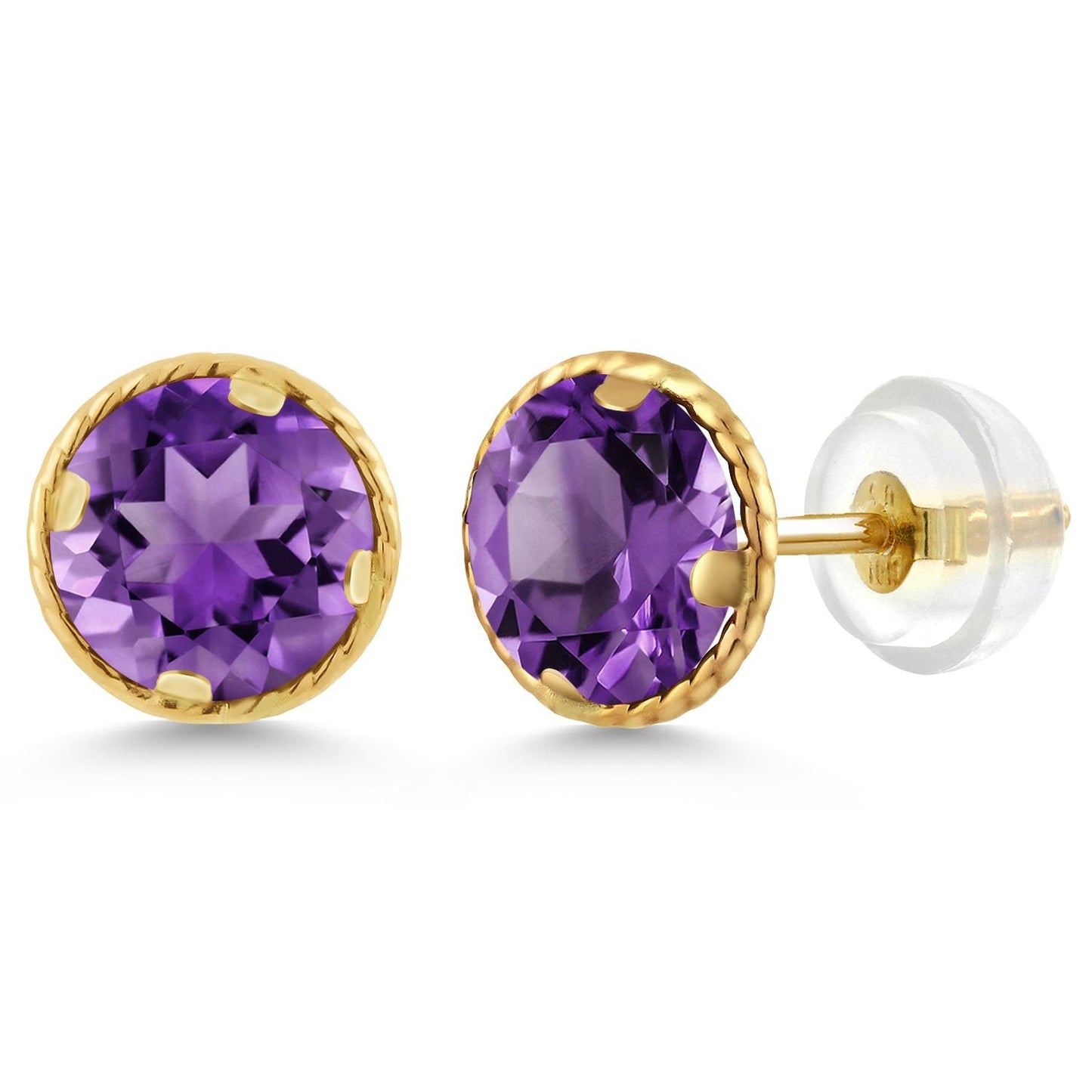 14K Gold 6MM Round Gemstone Birthstone Stud Earrings | Gold Earrings For Women Men