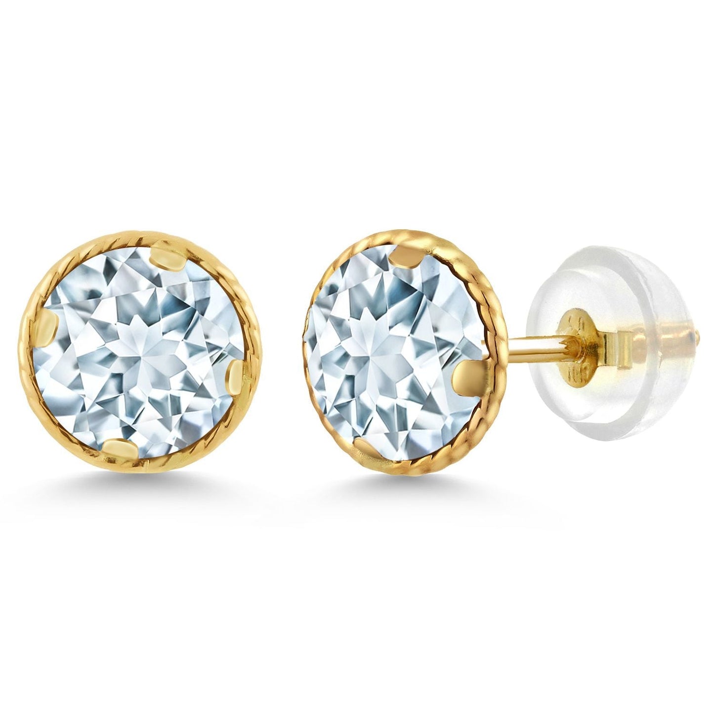 14K Gold 6MM Round Gemstone Birthstone Stud Earrings | Gold Earrings For Women Men