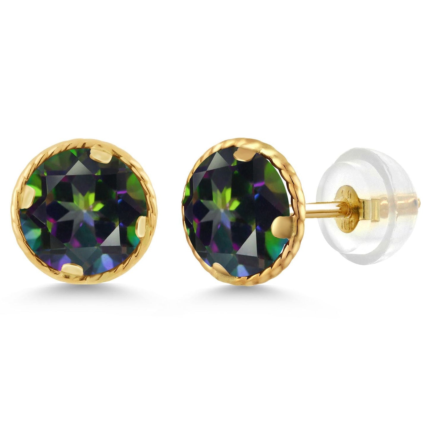 14K Gold 6MM Round Gemstone Birthstone Stud Earrings | Gold Earrings For Women Men