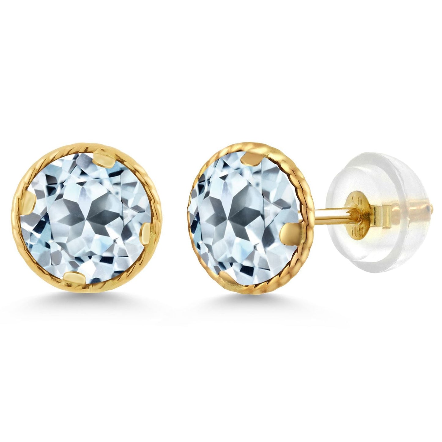 14K Gold 6MM Round Gemstone Birthstone Stud Earrings | Gold Earrings For Women Men